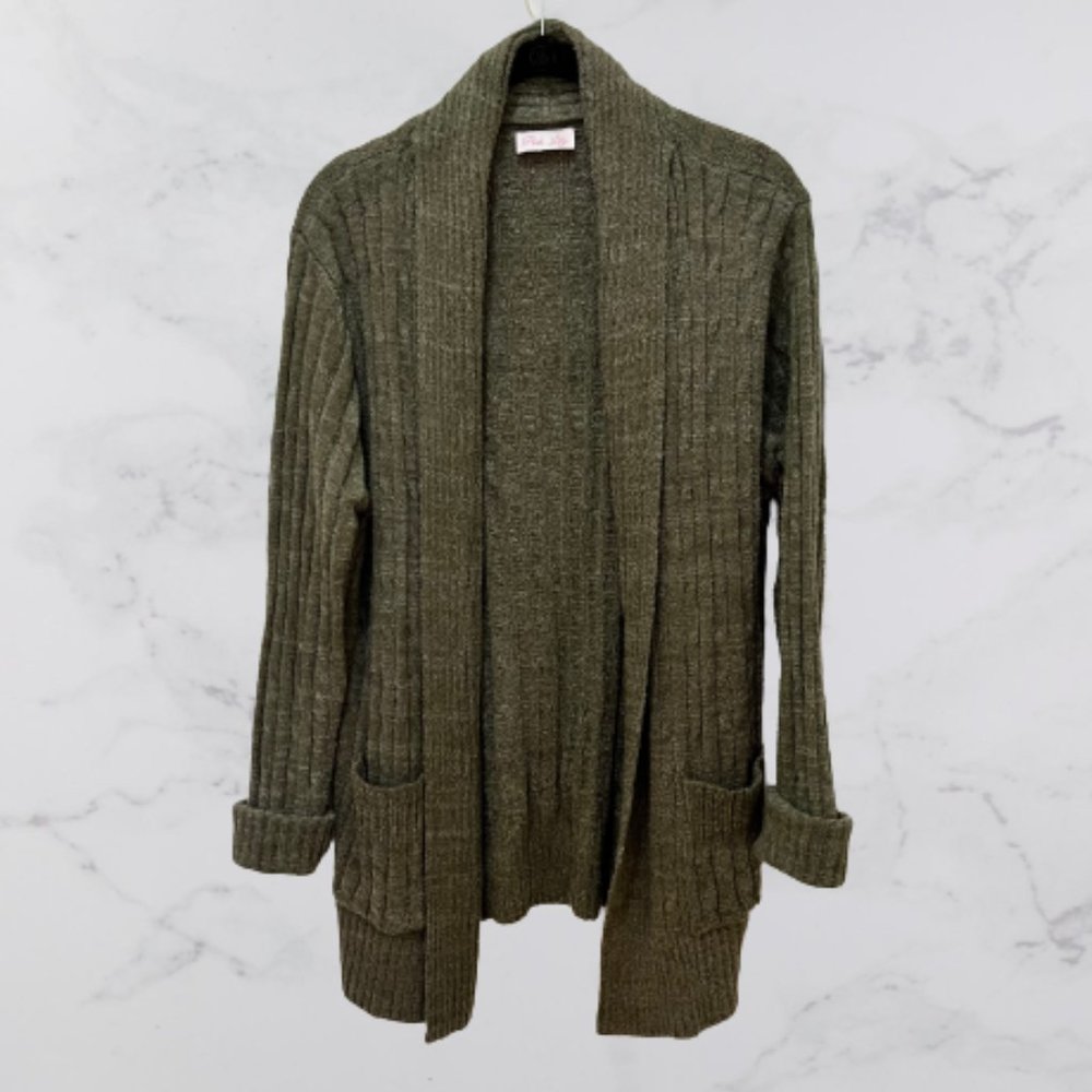 NWOT | Pink Lily Olive Green Knit Fuzzy Sweater Cardigan | S